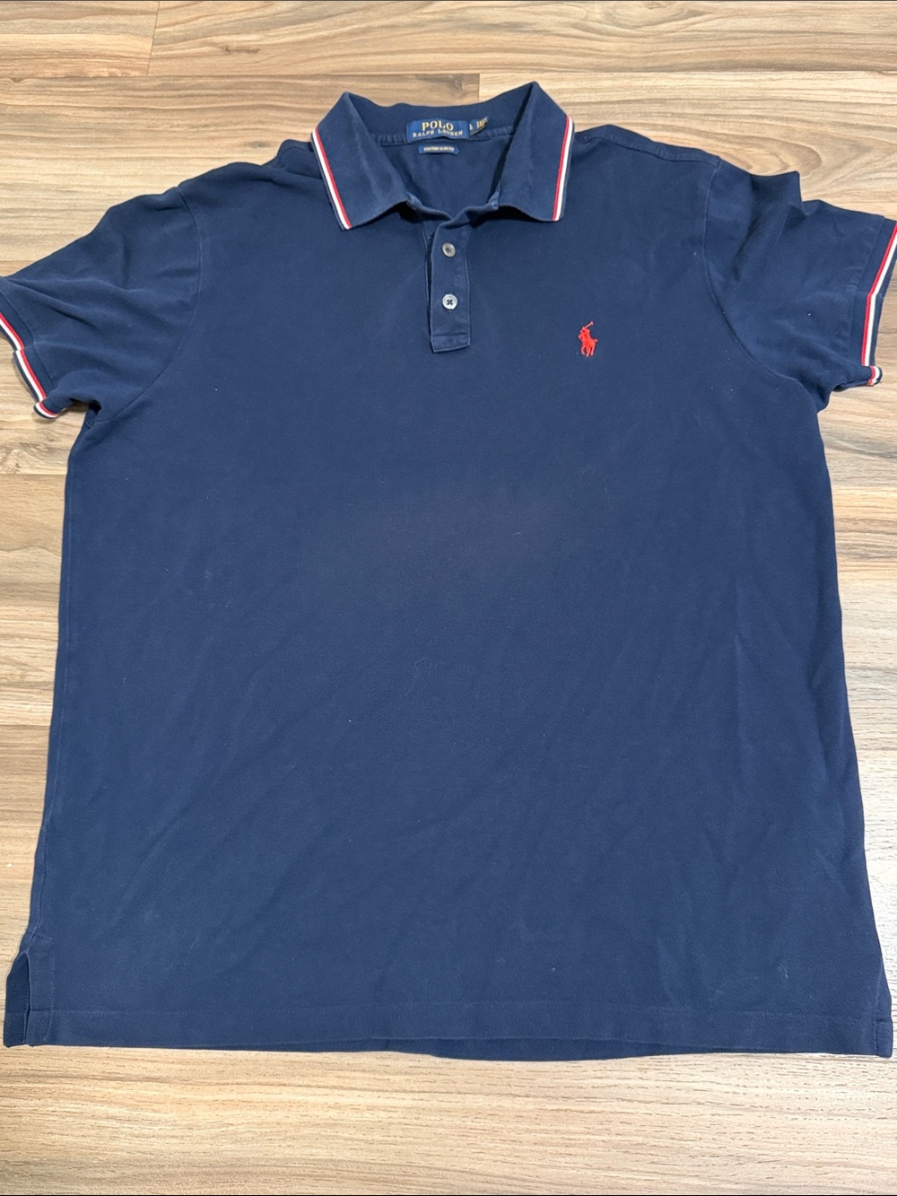 Polo Ralph Lauren Custom Slim Fit Navy Pique Polo Shirt Tipped Collar Men’s L
